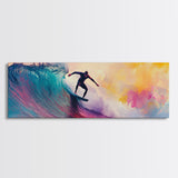 Framed Canvas Print of Vibrant Surf Wall Art with Pink Orange Waves, Coastal Decor, Nautical Painting, Gift Idea, Above Sofa Art