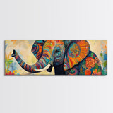 Elephant Wall Art Canvas Print with Colorful Abstract Design, Whimsical Art, African Art, Gift Idea, Bedroom Art, Farmhouse Decor