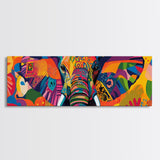 Vibrant Canvas Print of Colorful Abstract Elephant Wall Art, African Art, Whimsical Living Room Art, Boho Art, Horizontal Wall Art