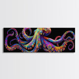Vibrant Octopus Art Canvas Print Coastal Decor Nautical Wall Art Gift Idea Underwater Ocean Life Abstract Extra Wide Horizontal