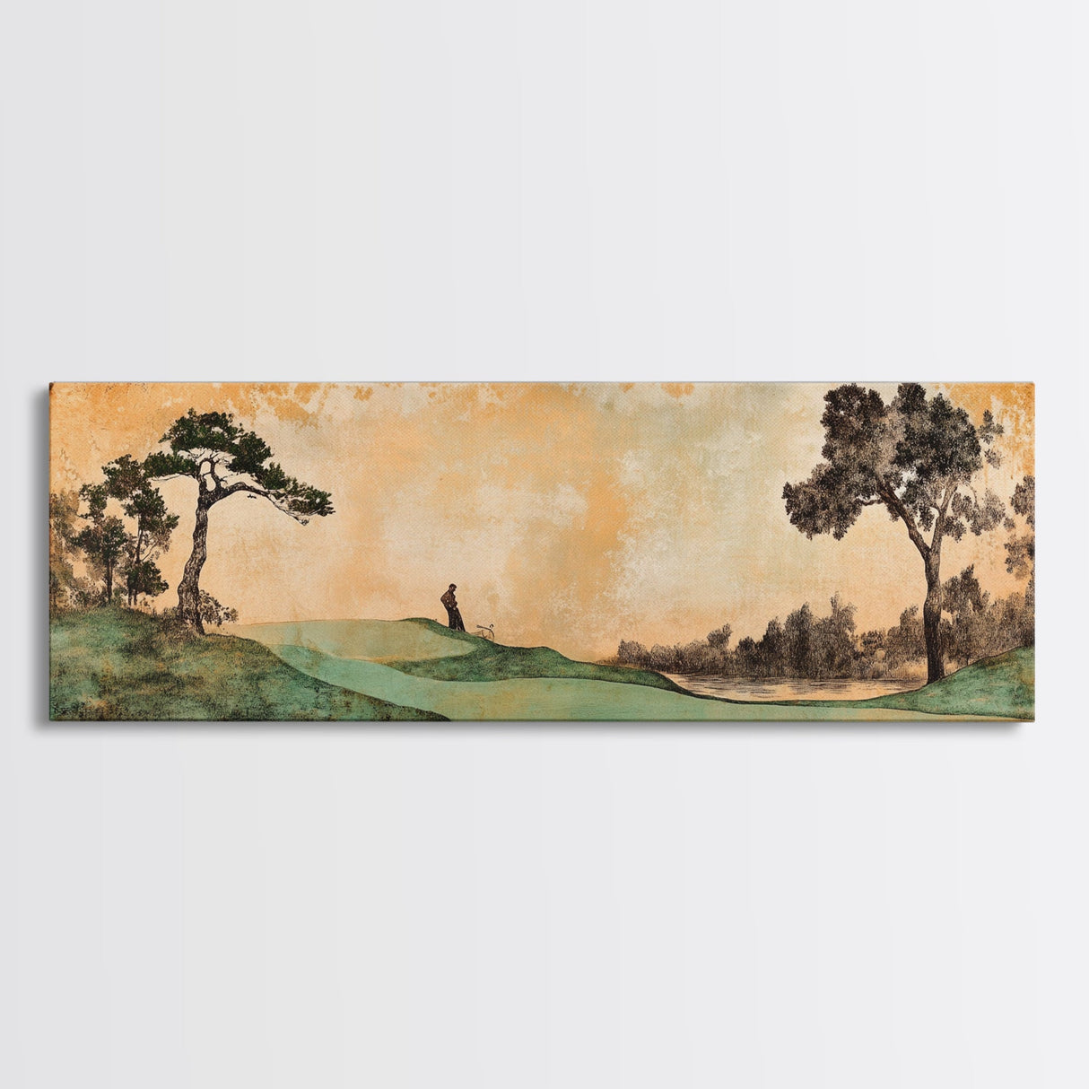 Japanese-Inspired Golf Scene Framed Canvas Print – Rustic Decor, Golf Art, Panoramic Art, Horizontal Wall Art, Gift Idea For Him