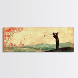 Golf Swing Elegance Framed Canvas Print – Rustic Decor, Golf Art, Panoramic Painting, Horizontal Wall Art, Gift Idea For Him