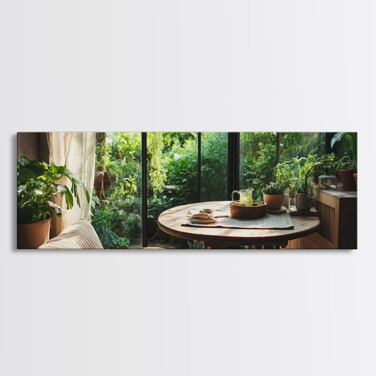 Greenhouse Kitchen Canvas Print, Rustic Dining Art, Botanical Garden Wall Artwork, Natural Farmhouse Decor, Light Filled Wabi Sabi Style