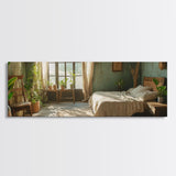Minimalist Bedroom Serenity Framed Canvas Print, Wabi Sabi Botanical Art, Rustic Farmhouse Bedroom Decor, Light Filled Sage Green Artwork