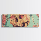 Skull Art with Wildflower Motif Framed Canvas Print, Botanical and Whimsical Wall Art Gift Idea, Rustic and Moody Decor Living Room Art