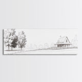 Rustic Farmhouse Framed Canvas Print, Black and White Landscape Art, Above Sofa Wall Art Minimalist Living Room Country Decor