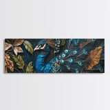 Blue Peacock Framed Canvas Print Chinoiserie Style Mosaic Wall Art Boho Rustic Decor Living Room Feature Art Print