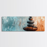 Textured Zen Framed Canvas Print Sand Patterns Stacked Stones Modern Wabi Sabi Minimalist Decor Bedroom Art Idea