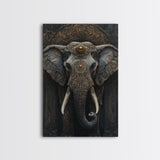 Ornate Elephant Kerala Mural Framed Canvas Print – Ganesh Wall Art, Sacred Geometry Art, Indian Inspired Decor Rustic Living Room Art
