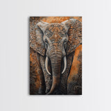 Indian Elephant Art Framed Canvas Print – Kerala Mural Painting, Sacred Geometry Decor, Ganesh Wall Art, Rustic Boho Living Room Art