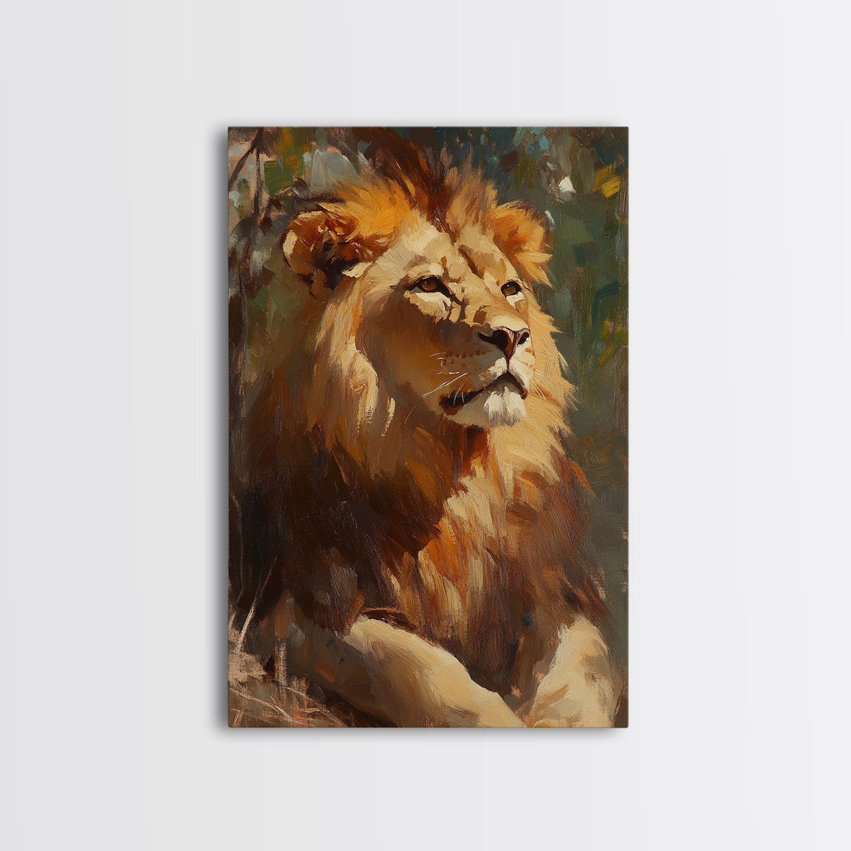 Regal Lion Oil Painting Framed Canvas Print – Rustic Decor Wall Art, African Lion Wildlife, Above Couch Art, Bold Statement Piece