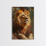 Regal Lion Oil Painting Framed Canvas Print – Rustic Decor Wall Art, African Lion Wildlife, Above Couch Art, Bold Statement Piece