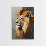 Lion Profile Oil Painting Framed Canvas Print – African Inspired Wildlife Art, Rustic Decor Above Bed Wall Art, Gift Idea Living Room