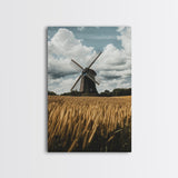 Wheat Field Windmill Framed Canvas Print Rustic Farmhouse Artwork Windmill Wall Art Minimalist Landscape Wall Decor Living Room Art