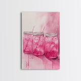 Pink Lemonade Jars Framed Canvas Print Food Review Kitchen Art Light Pink Wall Art Whimsical Art Rustic Decor Farmhouse Style