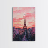 Eiffel Tower Sunset Framed Canvas Print Paris Landscape Painting French Cityscape Wall Art Bedroom Decor Romantic Gift Pink Orange Art