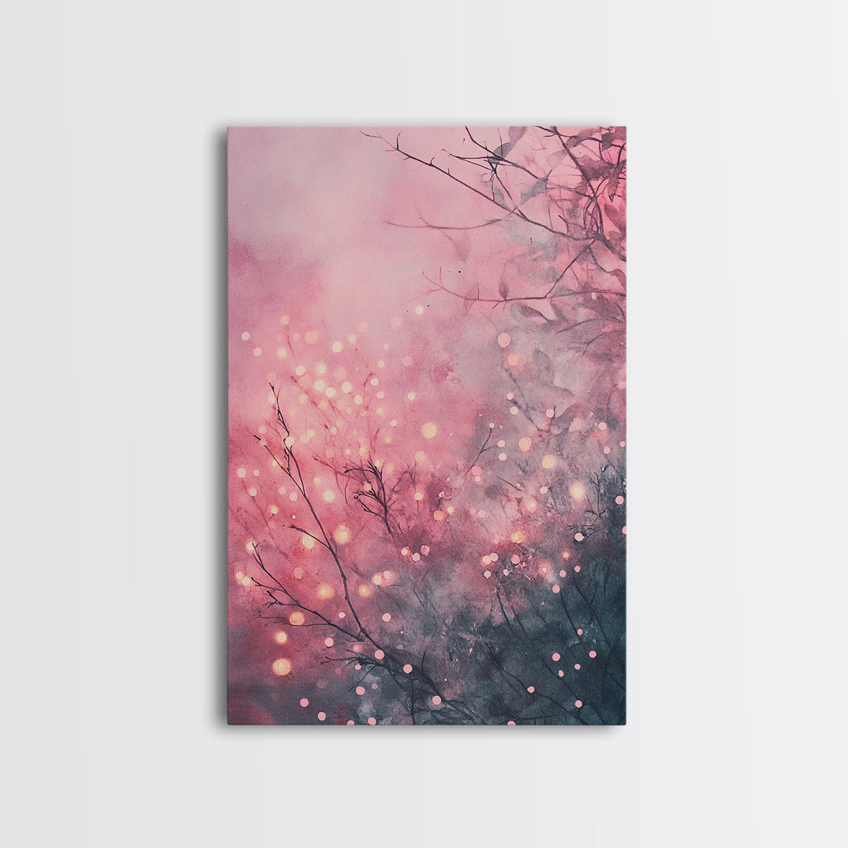 Soft Pink Glow Framed Canvas Print | Cherry Blossom Painting | Light Pink Wall Art | Wabi Sabi Art | Above Sofa Decor | Living Room Art