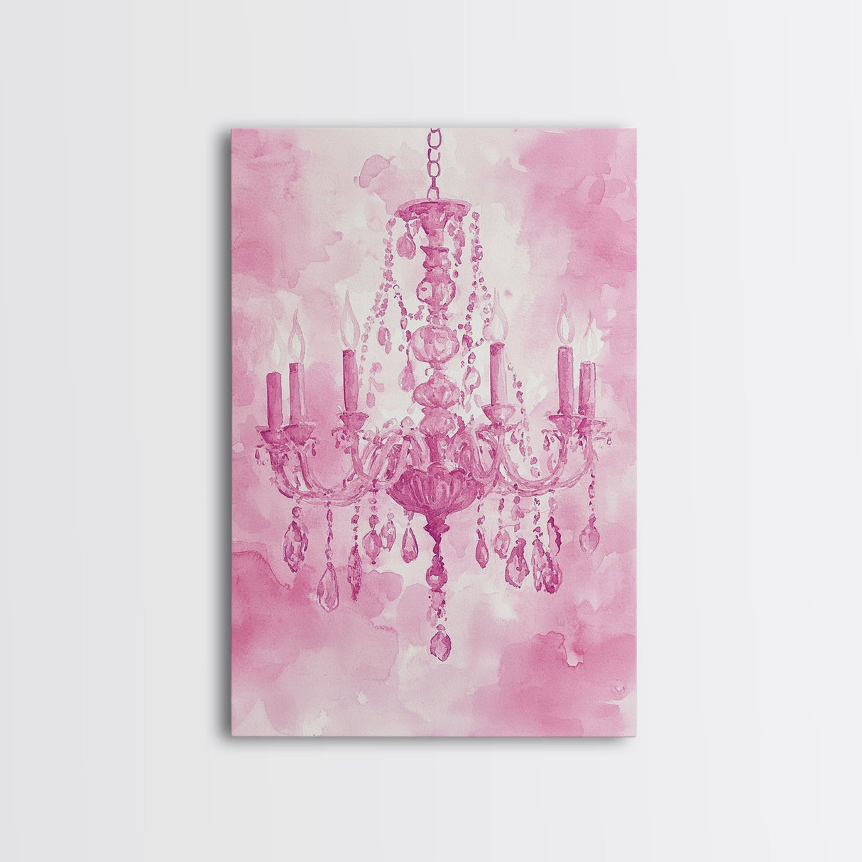 Pink Crystal Chandelier Canvas Print | Romantic Light Decor | Rustic Wall Art | Elegant Bedroom Art | Above Bed Wall Art | Farmhouse Decor