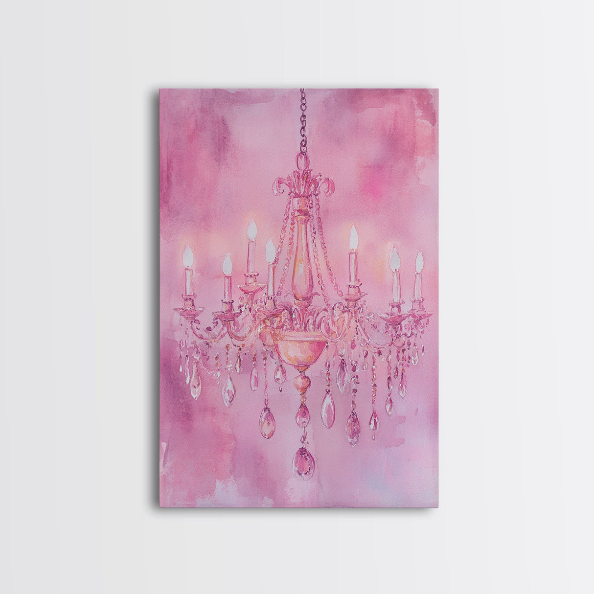 Elegant Pink Chandelier Canvas Print | Romantic Light Wall Art | Rustic Wall Decor | Bedroom Accent | Above Sofa Art | Farmhouse Vibe