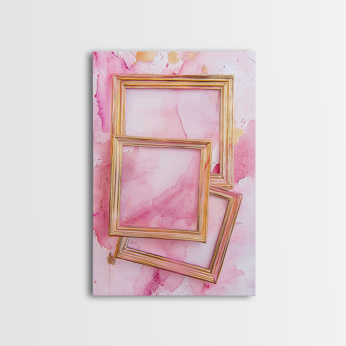Golden Frames on Pink Canvas Print | Abstract Minimalist Wall Art | Rustic Gold Decor | Wabi Sabi Aesthetic | Living Room Accent | Gift Idea