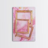 Golden Frames on Pink Canvas Print | Abstract Minimalist Wall Art | Rustic Gold Decor | Wabi Sabi Aesthetic | Living Room Accent | Gift Idea