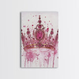 Regal jeweled crown painting featuring framed canvas print, moody art, pink wall art for dorm, unique goddess art print decor