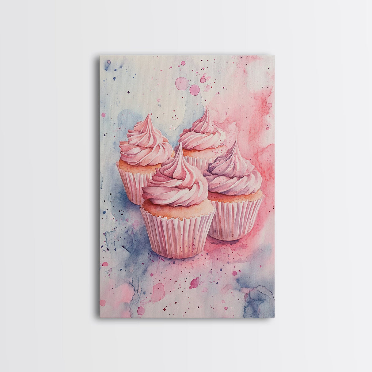 Pink frosted cupcake painting on framed canvas print, whimsical art, food review kitchen art, living room art, guest room decor