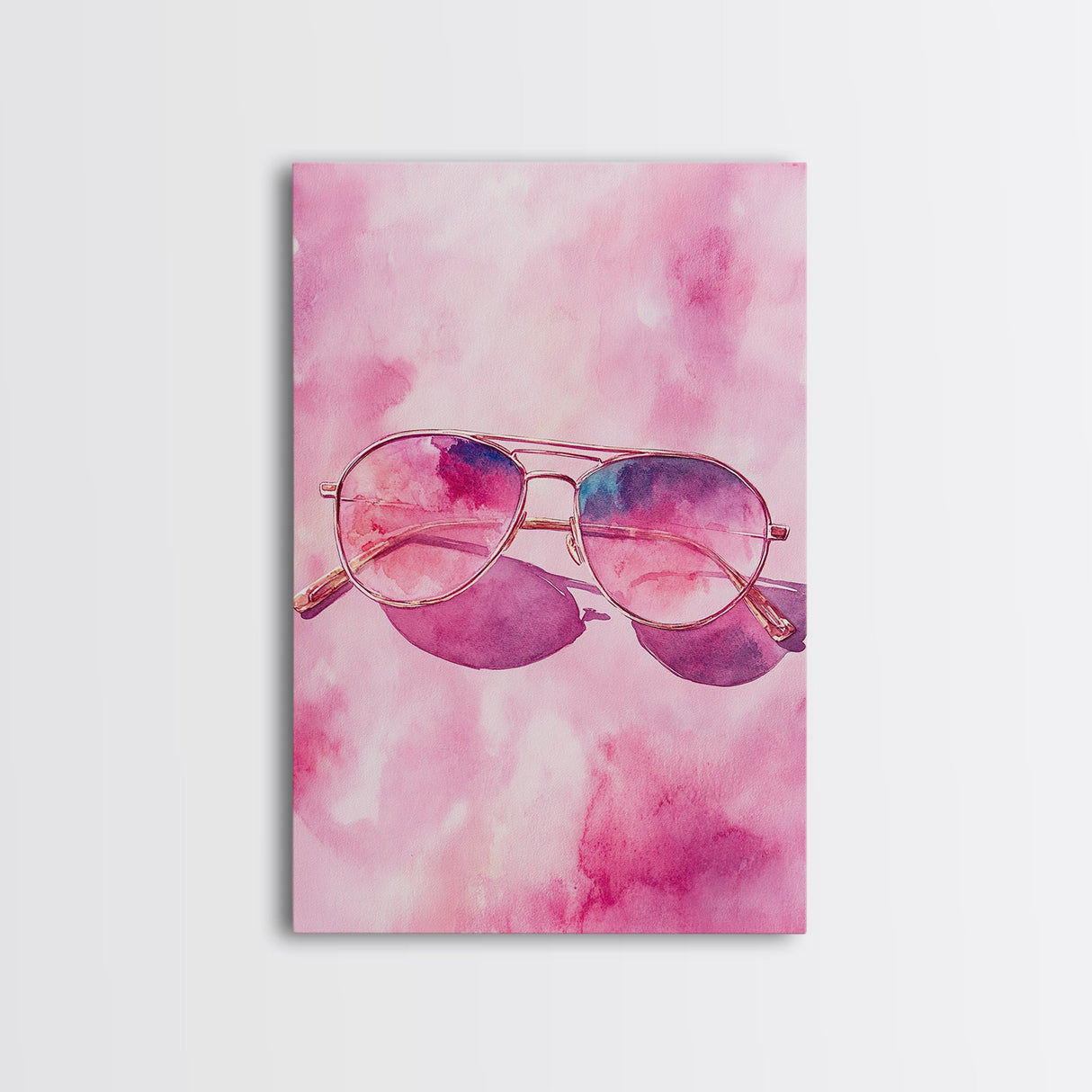 Stylish pink sunglasses painting featuring framed canvas print, pink wall art, boho art, above sofa art, modern living room decor
