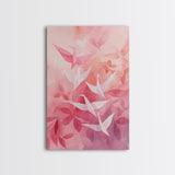 Origami Crane Painting Framed Canvas Print Whimsical Wall Art Light Pink Room Decor Minimalist Art Cherry Blossom Inspired Gift Idea