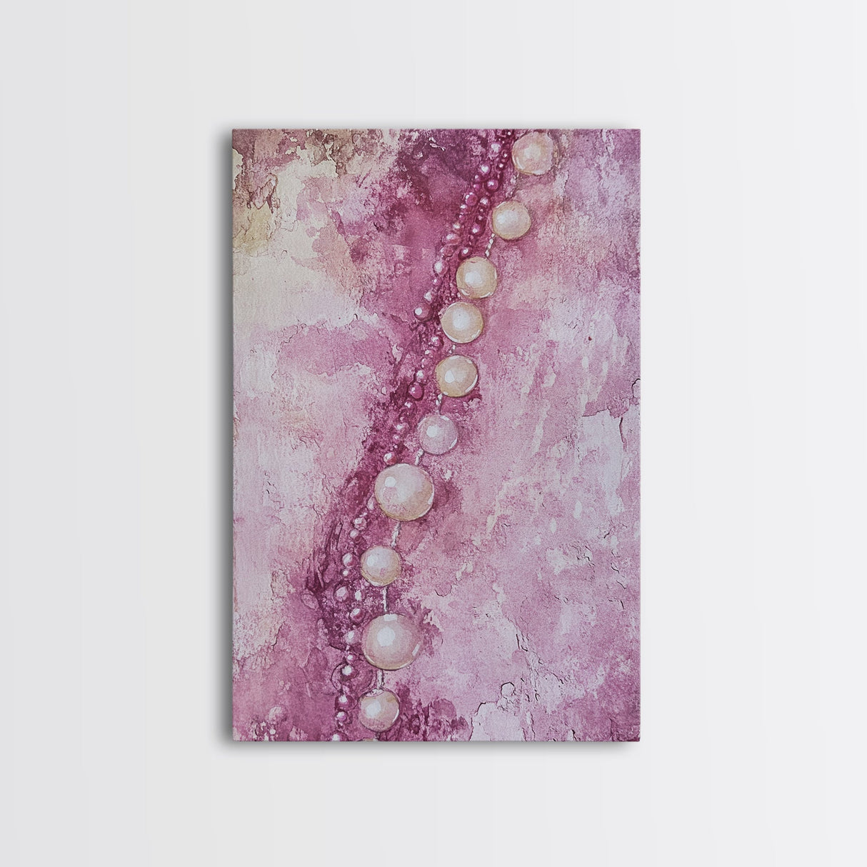 Pearlescent Beads Abstract Canvas Print Light Pink Wall Art Vertical Artwork Minimalist Decor Original Painting Bedroom Art