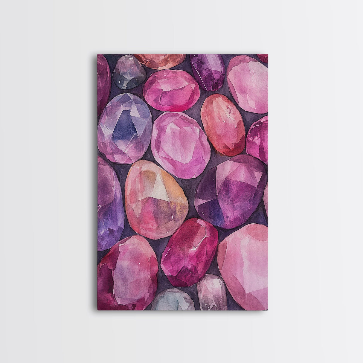Gemstone Painting Canvas Print Vibrant Abstract Art Geometric Wall Art Pink Orange Wall Art Living Room Decor Modern Aesthetic