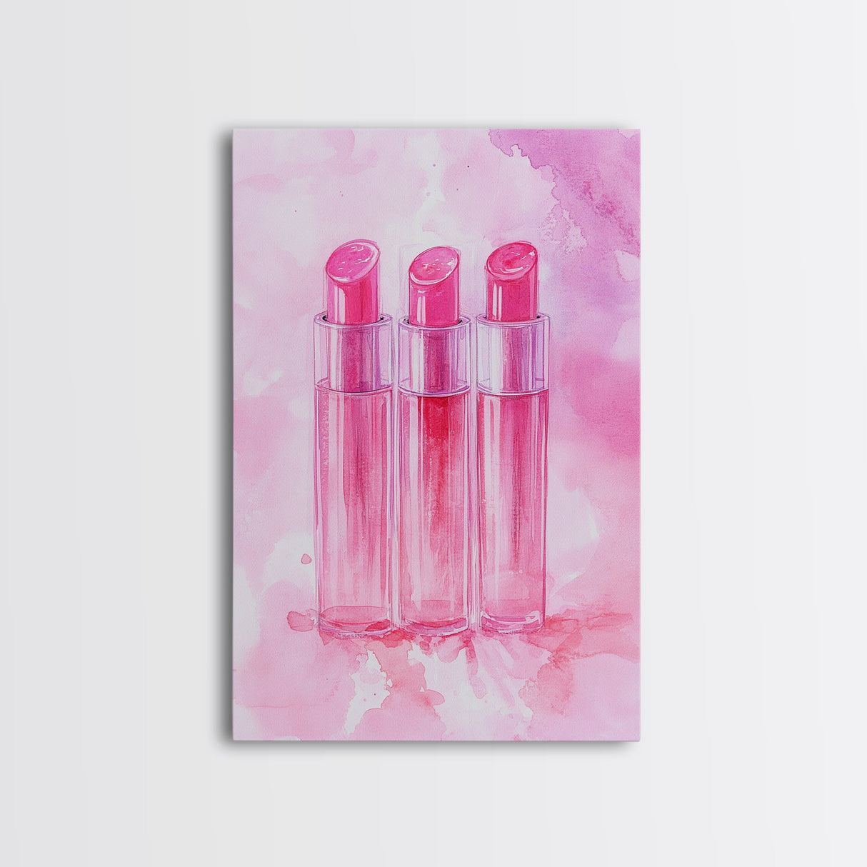Light Pink Lipstick Trio Canvas Print, Whimsical Art, Makeup Wall Art, Pink Abstract Art, Feminine Decor, Bedroom Art, Gift Idea for Her