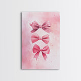Pink Ribbon Trio Canvas Print, Feminine Wall Art, Light Pink Wall Art, Gift Idea for Her, Whimsical Art, Minimalist Art, Bedroom Wall Decor
