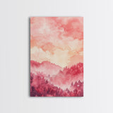 Pink Mountain Sunset Canvas Print, Landscape Painting, Smoky Mountain Art, Pink Orange Wall Art, Bedroom Art, Artistic Decor, Living Room Art