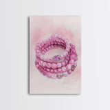 Pink Gemstone Bracelet Painting Framed Canvas Print, Whimsical Jewelry Art Light Pink Decor, Feminine Bedroom or Gift Aesthetic