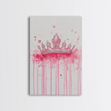 Pink Crown Canvas Print Framed Royal Aesthetic Art Whimsical Wall Art Light Pink Accent Bedroom or Living Room Rustic Decor Gift