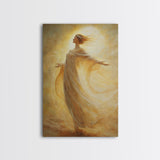 Radiant Golden Goddess Canvas Print, Stunning Angel Art Prints in Moody Style, Perfect Above Bed or as Warm Bedroom Wall Art