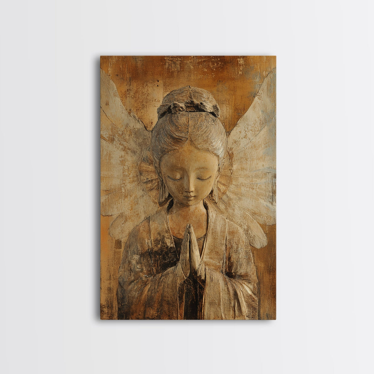 Serene Angel Sculpture Framed Canvas Print Angels Wall Art Rustic Wall Art Therapy Art Sacred Peaceful  Art Living Room Décor