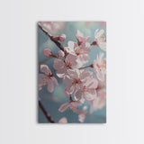 Japanese Sakura Canvas Print | Cherry Blossom Painting Art | Pastel Blue Floral Wall Art Gift Idea | Light Pink Bedroom Art