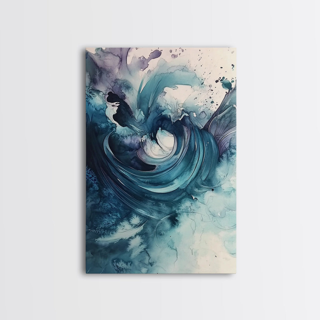 Swirling Teal Abstract Canvas Print Minimalist Coastal Art Modern Zen Wall Decor Living Room Gift Idea Unique Wabi Sabi