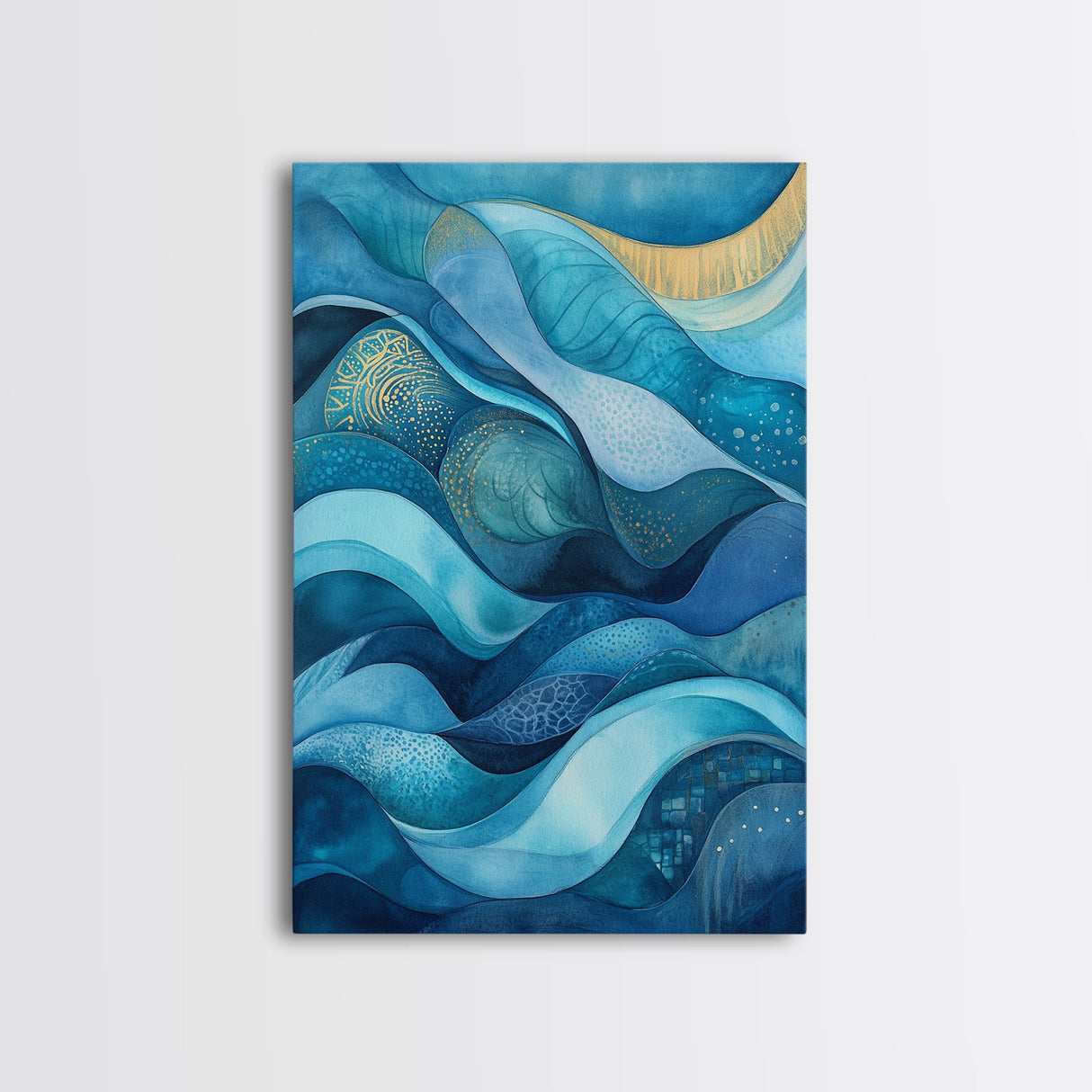 Flowing Blue Waves Canvas Print Modern Coastal Art Abstract Zen Decor Nautical Wall Gift Idea Bedroom Calm Artwork Design