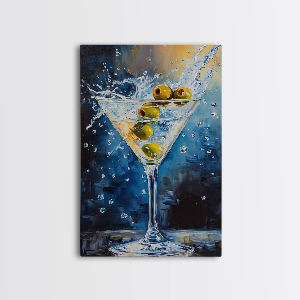 Elegant Olive Martini Framed Canvas Print with Vibrant Cocktail Art for Living Room or Kitchen, Rustic Home Decor