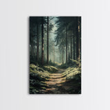 Forest Path Landscape Framed Canvas Print with Pine Tree Art, Rustic Decor and Serene Nature Above Sofa Artwork