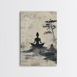 Serenity Silhouette Canvas Print Featuring Pine Tree Art, Rustic Neutral Zen Wall Art, Wabi Sabi Minimalist Decor for Peaceful Living