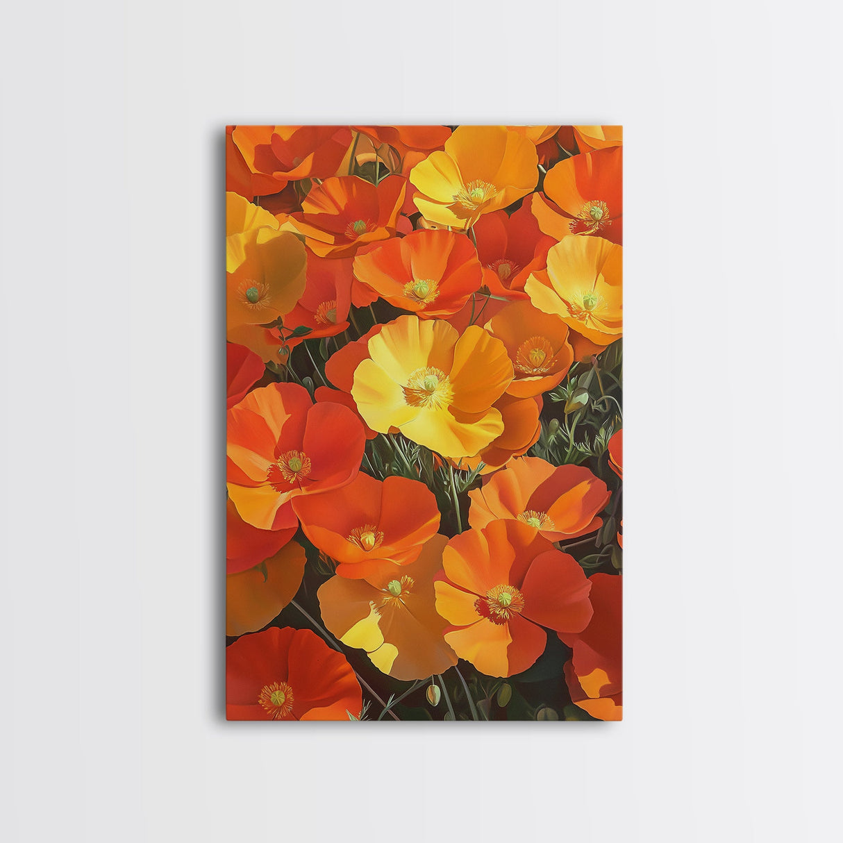 Vibrant Poppy Canvas Print with California Wildflower Art, Bright Floral Rustic Decor, Farmhouse Nature Landscape for Living Room