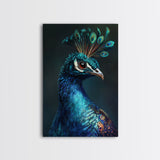 Vibrant Peacock Portrait Framed Canvas Print | Bold Peacock Wall Art | Tropical Bird Painting | Exotic Animal Art | Gift Idea