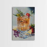 Whiskey Glass Canvas Print | Rustic Bar Kitchen Wall Art | Coastal Decor Martini Painting | Living Room Gift Idea for Him Art Print