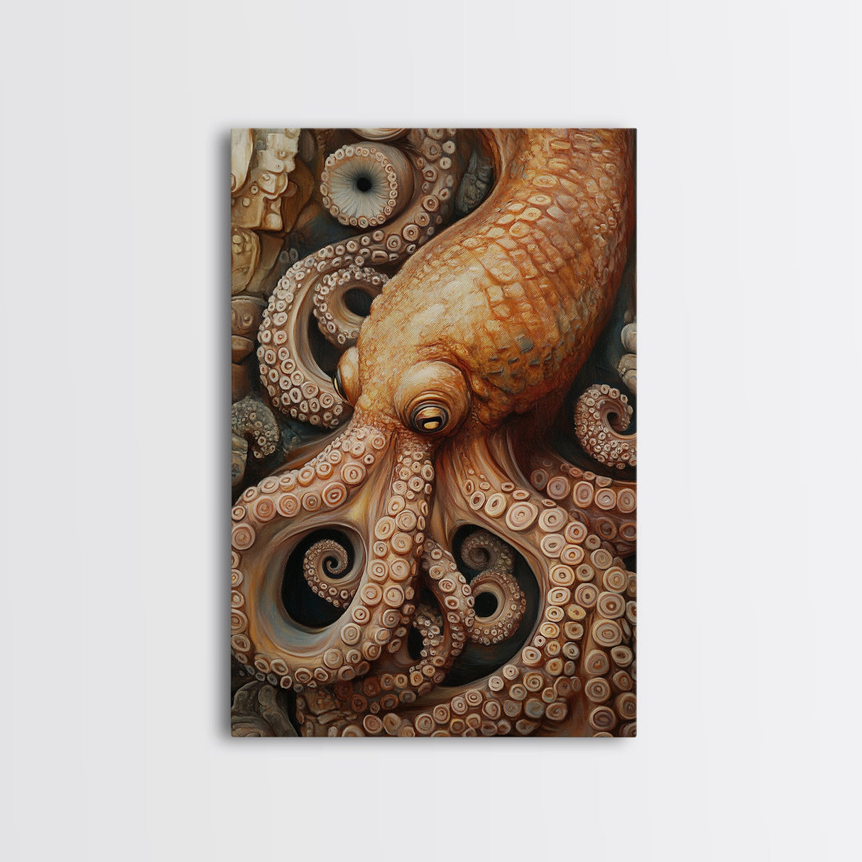 Octopus Tentacles Framed Canvas Print | Coastal Decor Ocean Art | Nautical Wall Art Above Sofa | Whimsical Octopus Painting Artwork