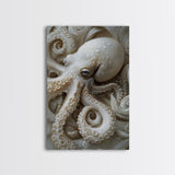 Octopus Art Framed Canvas Print with Intricate Nautical Decor and Ocean-Inspired Details, Rustic Coastal Wall Art Perfect Gift Idea