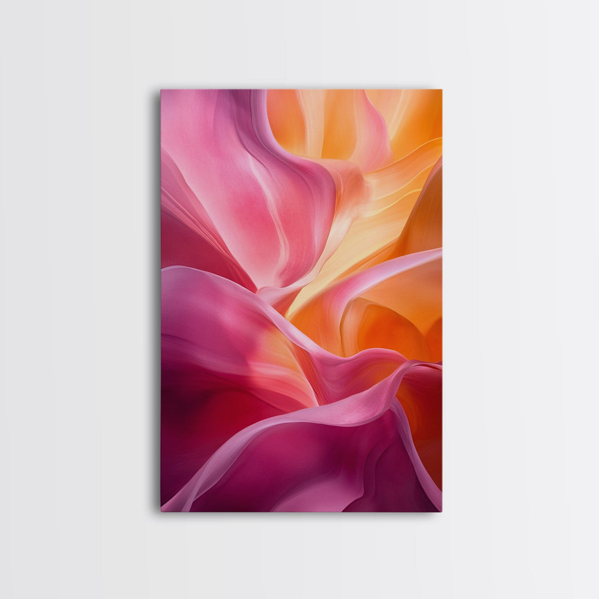 Fluid Pink Orange Canvas Print Featuring Bright Abstract Art Nouveau Style, Perfect Living Room Wall Art and Wabi Sabi Aesthetic